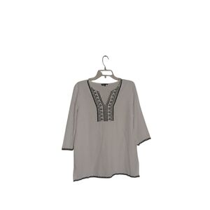 Fleur Bleue Women's L White Blue Embroidery 3/4 Sleeve Tunic Top